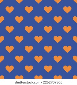 Abstract Monochrome Hearts Minimal Pattern Vector Seamless Design Perfect for Allover Fabric Print or Wrapping Paper Trendy Fashion Colors Simple Look Royal Blue Orange Tones