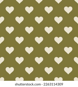 Abstract Monochrome Hearts Minimal Pattern Vector Seamless Design Perfect for Allover Fabric Print or Wrapping Paper Trendy Fashion Colors Simple Look Olive Green Background