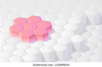 Abstract monochrome hexagons background with red podium. Display for cosmetics beauty fashion and pharmaceutical product.
