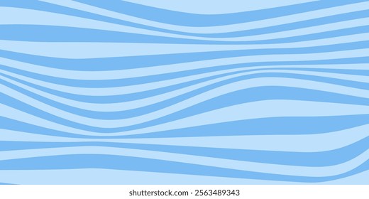 Abstract monochrome horizontal background with dynamic waves. Trendy vector illustration in style retro 60s, 70s. Blue colors