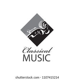 abstract monochrome icon of violin with text