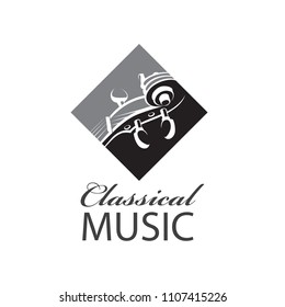 abstract monochrome icon of violin with text