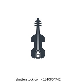 Abstract monochrome icon of violin with text. Vector illustration