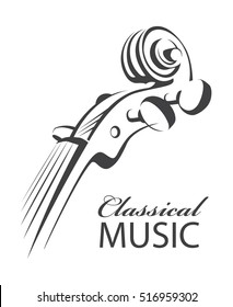 Abstract monochrome icon of violin with text. Vector illustration