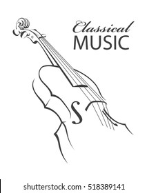 Abstract monochrome icon of violin with text. Vector illustration