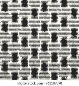 Abstract Monochrome Irregular Striped Stained Checked Motif. Seamless Pattern.