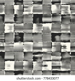 Abstract Monochrome Irregular Striped Subtle Checked Motif. Seamless Pattern.
