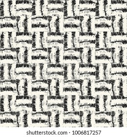 Abstract Monochrome Irregular Textured Checked Motif. Seamless Pattern.