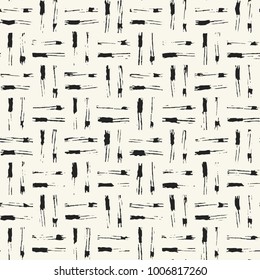 Abstract Monochrome Irregular Textured Checked Motif. Seamless Pattern.