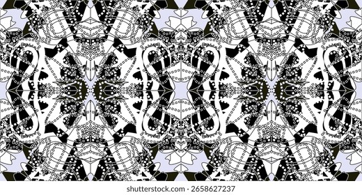 
Abstract Monochrome Kaleidoscope Pattern. Black and White Geometric Symmetry. 

Intricate Digital Art Texture. 

Modern Abstract Line Art Background. 

Ornate Minimalist Pattern
