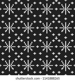 Abstract monochrome knitted seamless pattern. Knit texture sheme swatch for new year card, christmas invitation, holiday wrapping paper, winter vacation travel and ski resort advertising etc.