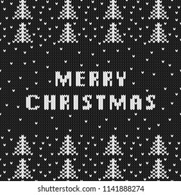 Abstract monochrome knitted seamless pattern. Knit texture sheme swatch for new year card, christmas invitation, holiday wrapping paper, winter vacation travel and ski resort advertising etc.