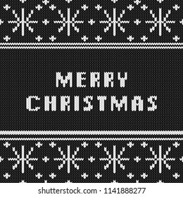 Abstract monochrome knitted seamless pattern. Knit texture sheme swatch for new year card, christmas invitation, holiday wrapping paper, winter vacation travel and ski resort advertising etc.