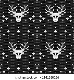 Abstract monochrome knitted seamless pattern. Knit texture sheme swatch for new year card, christmas invitation, holiday wrapping paper, winter vacation travel and ski resort advertising etc.