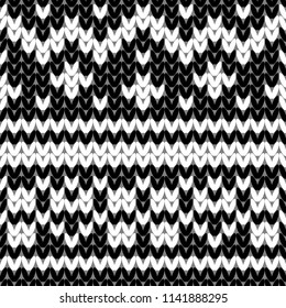 Abstract monochrome knitted seamless pattern. Knit texture sheme swatch for new year card, christmas invitation, holiday wrapping paper, winter vacation travel and ski resort advertising etc.