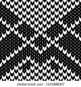 Abstract monochrome knitted seamless pattern. Knit texture sheme swatch for new year card, christmas invitation, holiday wrapping paper, winter vacation travel and ski resort advertising etc.