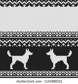Abstract monochrome knitted seamless pattern. Knit texture sheme swatch for new year card, christmas invitation, holiday wrapping paper, winter vacation travel and ski resort advertising etc.