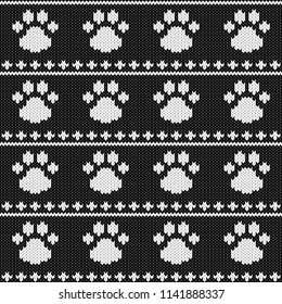Abstract monochrome knitted seamless pattern. Knit texture sheme swatch for new year card, christmas invitation, holiday wrapping paper, winter vacation travel and ski resort advertising etc.
