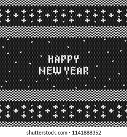 Abstract monochrome knitted seamless pattern. Knit texture sheme swatch for new year card, christmas invitation, holiday wrapping paper, winter vacation travel and ski resort advertising etc.