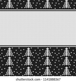 Abstract monochrome knitted seamless pattern. Knit texture sheme swatch for new year card, christmas invitation, holiday wrapping paper, winter vacation travel and ski resort advertising etc.