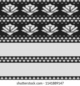 Abstract monochrome knitted seamless pattern. Knit texture sheme swatch for new year card, christmas invitation, holiday wrapping paper, winter vacation travel and ski resort advertising etc.