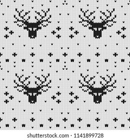Abstract monochrome knitted seamless pattern. Knit texture sheme swatch for new year card, christmas invitation, holiday wrapping paper, winter vacation travel and ski resort advertising etc.