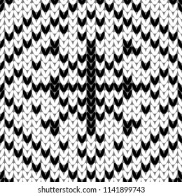 Abstract monochrome knitted seamless pattern. Knit texture sheme swatch for new year card, christmas invitation, holiday wrapping paper, winter vacation travel and ski resort advertising etc.