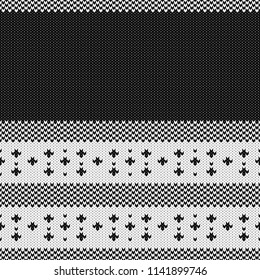 Abstract monochrome knitted seamless pattern. Knit texture sheme swatch for new year card, christmas invitation, holiday wrapping paper, winter vacation travel and ski resort advertising etc.