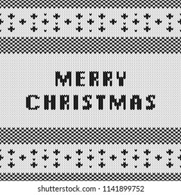 Abstract monochrome knitted seamless pattern. Knit texture sheme swatch for new year card, christmas invitation, holiday wrapping paper, winter vacation travel and ski resort advertising etc.