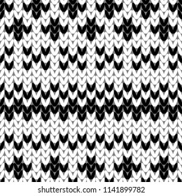 Abstract monochrome knitted seamless pattern. Knit texture sheme swatch for new year card, christmas invitation, holiday wrapping paper, winter vacation travel and ski resort advertising etc.