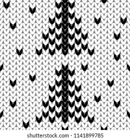 Abstract monochrome knitted seamless pattern. Knit texture sheme swatch for new year card, christmas invitation, holiday wrapping paper, winter vacation travel and ski resort advertising etc.