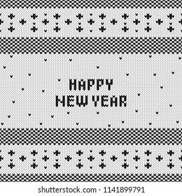 Abstract monochrome knitted seamless pattern. Knit texture sheme swatch for new year card, christmas invitation, holiday wrapping paper, winter vacation travel and ski resort advertising etc.