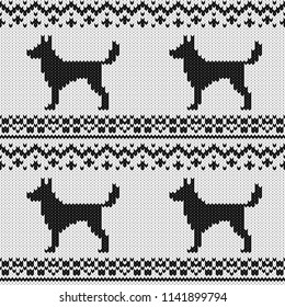 Abstract monochrome knitted seamless pattern. Knit texture sheme swatch for new year card, christmas invitation, holiday wrapping paper, winter vacation travel and ski resort advertising etc.