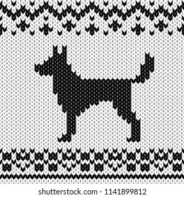 Abstract monochrome knitted seamless pattern. Knit texture sheme swatch for new year card, christmas invitation, holiday wrapping paper, winter vacation travel and ski resort advertising etc.