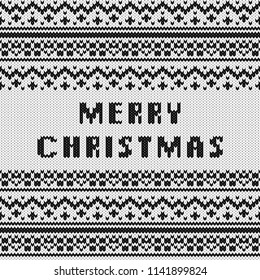 Abstract monochrome knitted seamless pattern. Knit texture sheme swatch for new year card, christmas invitation, holiday wrapping paper, winter vacation travel and ski resort advertising etc.
