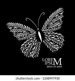 Abstract monochrome leaf butterfly. Vector