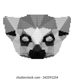 Abstract monochrome lemur portrait of circles isolated on white background. Nature and wildlife theme. Graphic Lemur head. 
