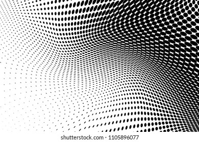 Abstract monochrome light halftone pattern. Soft curves. Vector illustration with dots. Modern polka dots background. Template for design