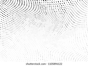 Abstract monochrome light halftone pattern. Soft curves. Vector illustration with dots. Modern polka dots background. Template for design