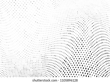 Abstract monochrome light halftone pattern. Soft curves. Vector illustration with dots. Modern polka dots background. Template for design