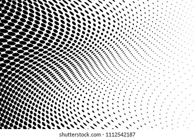Abstract monochrome light halftone pattern. Soft dynamic lines. Vector illustration with dots. Modern polka dots background