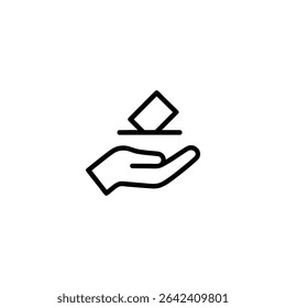 Abstract monochrome line art of an open hand, palm up, symbolizing civic duty, volunteering, or participation. Minimalist vector design, isolated on white, for an icon pack.