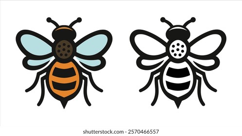 abstract, monochrome line art silhouette of a buzzing honeybee bug jpeg with wings and simple elegance. Perfect for logos, coloring books, kids’ designs spring-themed art on a white background png.