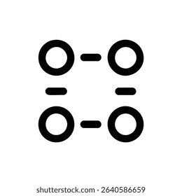 Abstract monochrome line icon representing binary code with a pattern of circles and dashes, symbolizing digital data.