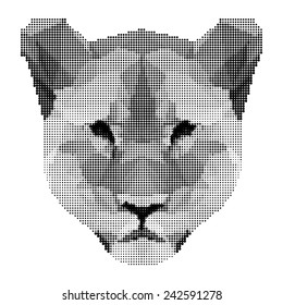 Abstract monochrome lion portrait of circles isolated on white background. Nature and wildlife theme. Graphic Lion head. 