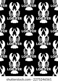 Abstract Monochrome Lobster Silhouettes and Words Seamless Vector Pattern Minimalist Decoration Element Trendy Fashion Colors Perfect for Allover Fabric Print or Wrapping Paper Black Background