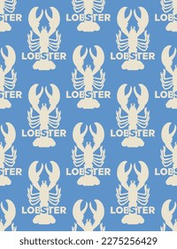 Abstract Monochrome Lobster Silhouettes and Words Seamless Vector Pattern Minimalist Decoration Element Trendy Fashion Colors Perfect for Allover Fabric Print or Wrapping Paper Sky Blue Tones