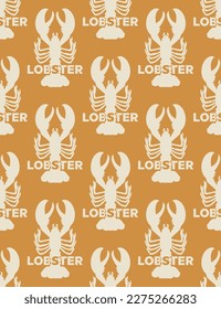 Abstract Monochrome Lobster Silhouettes and Words Seamless Vector Pattern Minimalist Decoration Element Trendy Fashion Colors Perfect for Allover Fabric Print or Wrapping Paper Mustard Yellow Tones