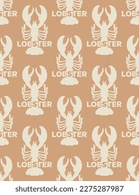 Abstract Monochrome Lobster Silhouettes and Words Seamless Vector Pattern Minimalist Decoration Element Trendy Fashion Colors Perfect for Allover Fabric Print or Wrapping Paper Sandy Brown Tones