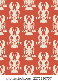 Abstract Monochrome Lobster Silhouettes and Words Seamless Vector Pattern Minimalist Decoration Element Trendy Fashion Colors Perfect for Allover Fabric Print or Wrapping Paper Coral Tones